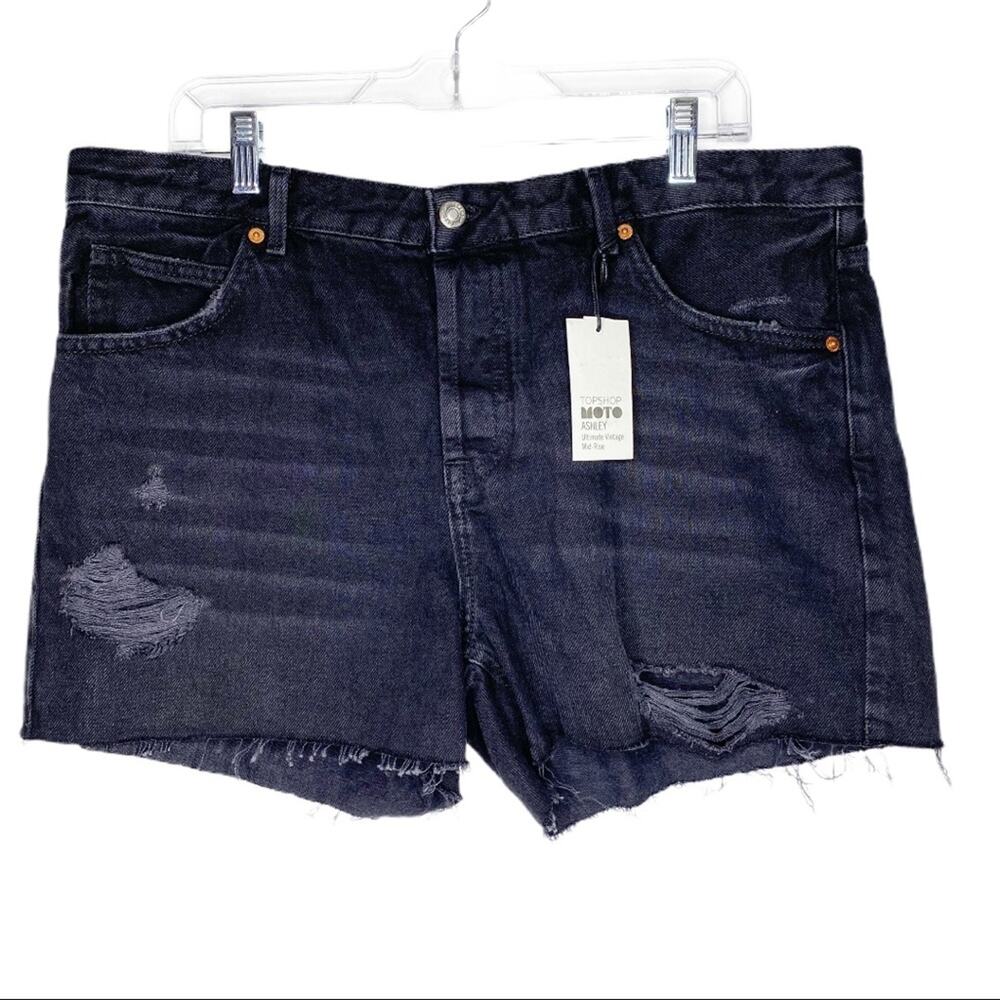 NWT Topshop Moto Black Maternity Ashley Distressed Denim Jean Shorts 12